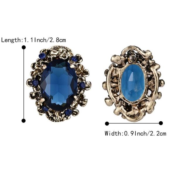 Antique Yellow Gold with Blue Sapphire Austrian Crystal Cameo Post Stud Earrings - Picture 5 of 5